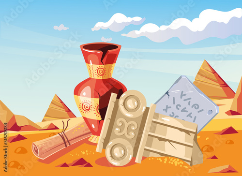 Archeology ancient civilizations exploration excavation concept. Vector flat graphic design illustration