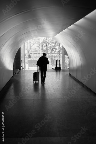 alone man with baggage trip
