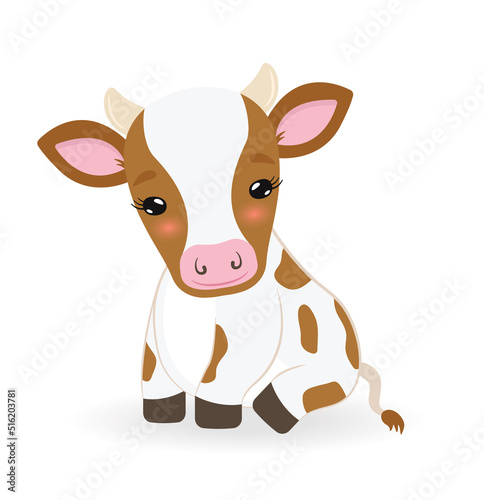 Cute baby cow little chracter for kids. Flat vector illustration