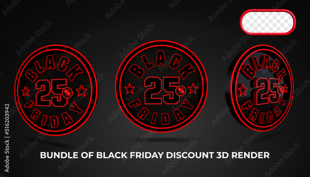bundle of 3D render element of black friday sale discount number 25% percentage for sale product, sale discount, sale off