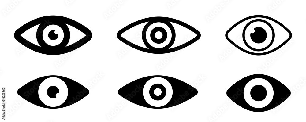 Set of eye icons in different shapes. Flat vector illustration