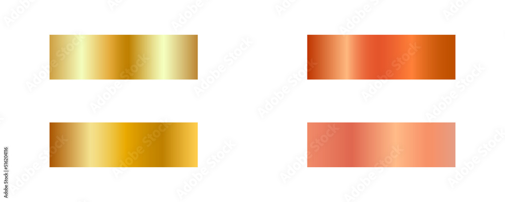 Set of golden and cuprum gradients for ribbons, frames, background designs. Vector illustration Set of golden and cuprum gradients for ribbons, frames, background designs. Vector illustration
