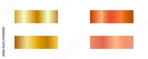 Set of golden and cuprum gradients for ribbons, frames, background designs. Vector illustration