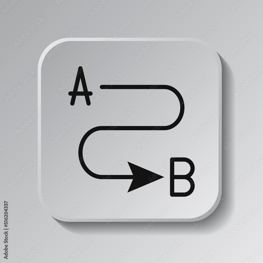 Route simple icon vector. Flat design. Black icon on square button with shadow. Grey background.ai Route simple icon vector. Flat design. Black icon on square button with shadow. Grey background.ai