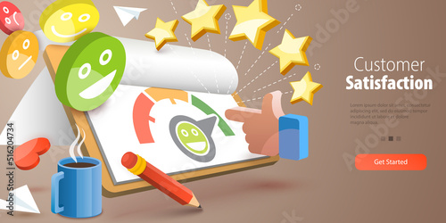 3D Vector Conceptual Illustration of Levels Of Customer Satisfaction, Client Rating and Feedback