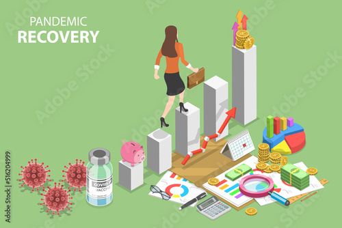 3D Isometric Flat Vector Conceptual Illustration of Post-Pandemic Recovery, Positive Business Growth