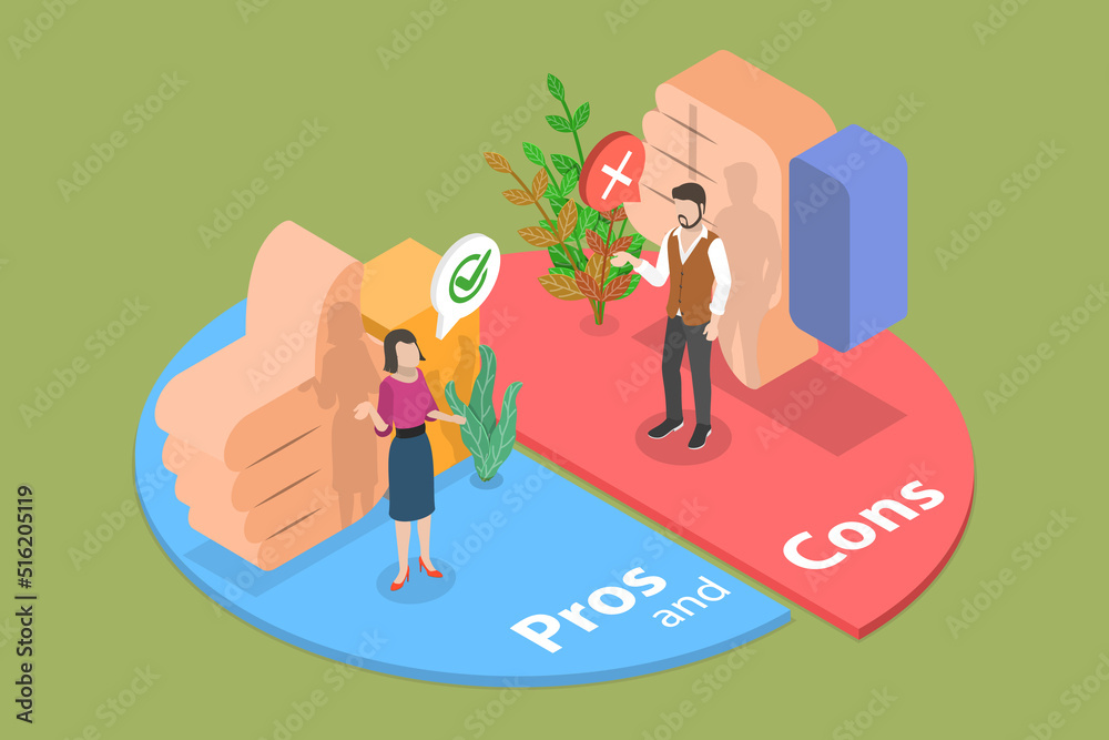 3D Isometric Flat Vector Conceptual Illustration of Cons And Pros