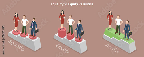 3D Isometric Flat Vector Conceptual Illustration of Equality vs Equity vs Justice, Human Rights and Protection from Discrimination