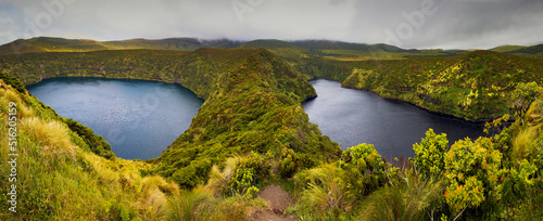 Panorama with Lagoa Negra and Lagoa Comprida in Flores island, Azores, Portugal photo