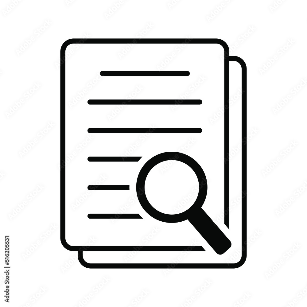 Document with magnifier loupe business concept. File search icon, document search, vector isolated. Document with magnifier loupe business concept. File search icon, document search, vector isolated.