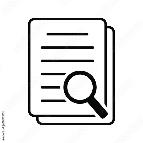 Document with magnifier loupe business concept. File search icon, document search, vector isolated.