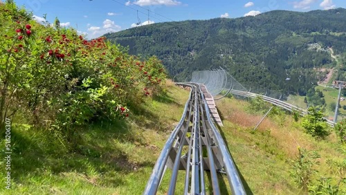 first person point of view from alpine roller coaster in the summer
Alpine mountain downhill coaster, Black forest,Germany
 photo