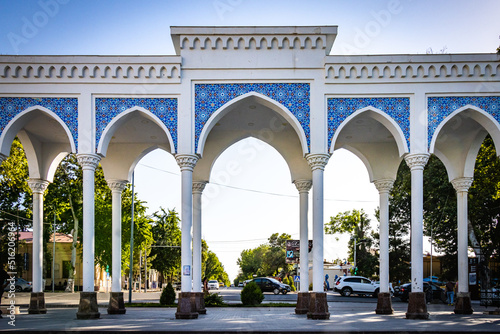 arches, navoi park samarkand, uzbekistan, central asia,  photo