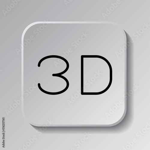 3D simple icon vector. Flat design. Black icon on square button with shadow. Grey background.ai