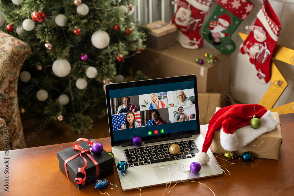 Virtual Christmas Tree Meeting Team Teleworking Family Video Call Virtual christmas tree meeting team teleworking family video call
