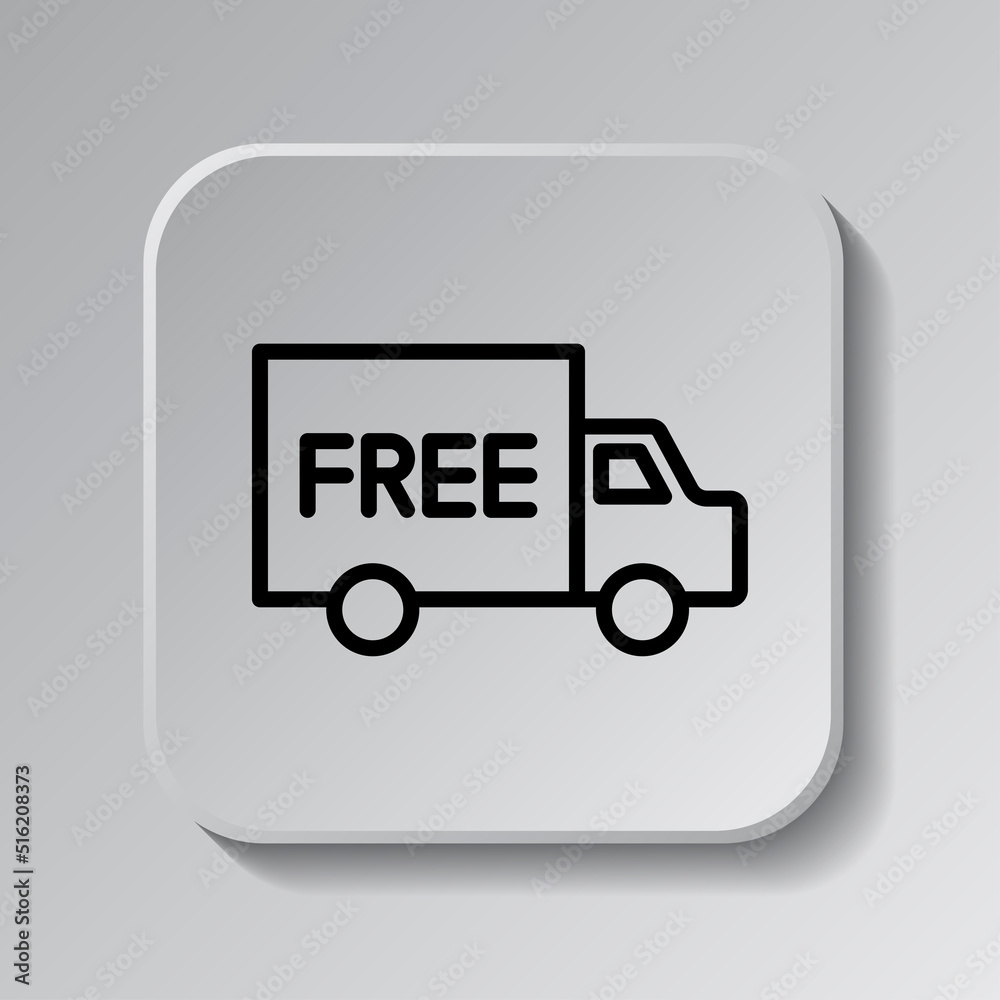 Free delivery simple icon vector. Flat design. Black icon on square button with shadow. Grey background.ai Free delivery simple icon vector. Flat design. Black icon on square button with shadow. Grey background.ai