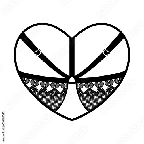 Black and white heart on the theme of sex and bdsm. Monochrome erotic illustration.