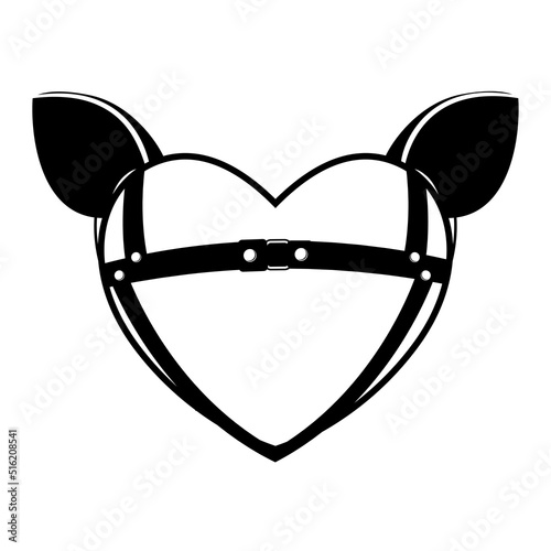 Black and white heart on the theme of sex and bdsm. Monochrome erotic illustration.