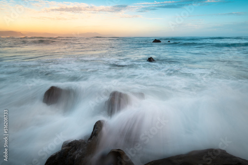 Beach of Barrika at high tide  Basque Country  Spain