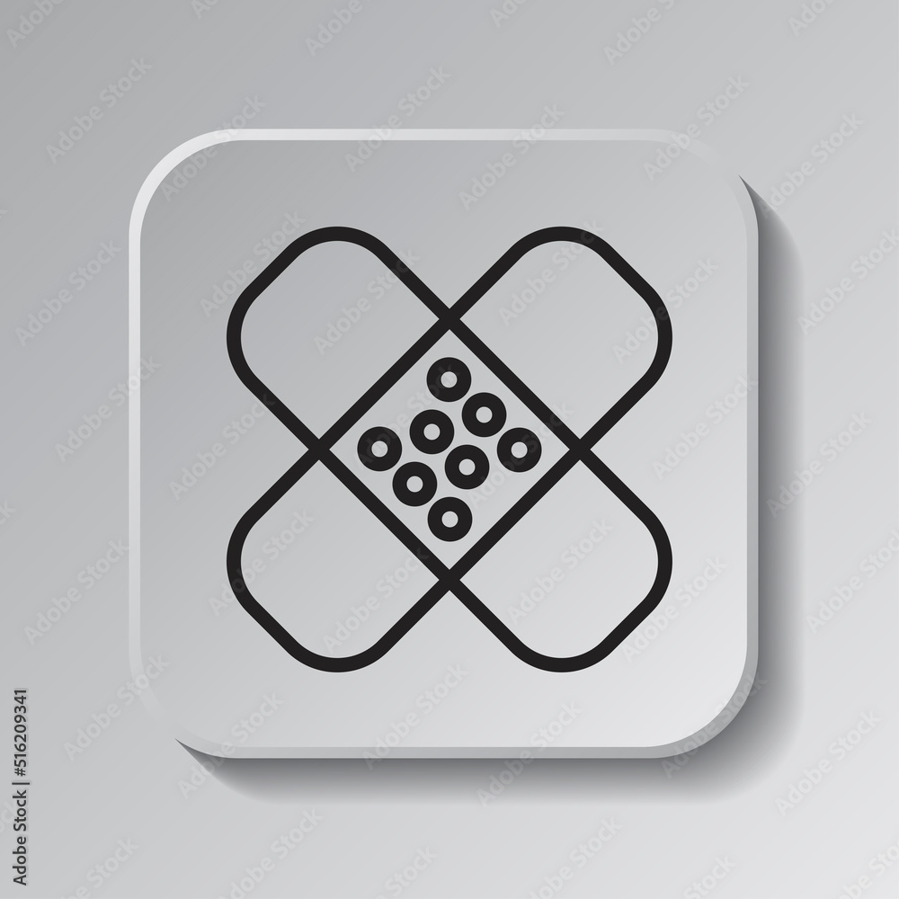 Medical plaster simple icon, vector. Flat design. Black icon on square button with shadow. Grey background.ai Medical plaster simple icon, vector. Flat design. Black icon on square button with shadow. Grey background.ai