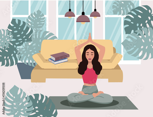 Yoga Classes, Meditate home. Vector.	
