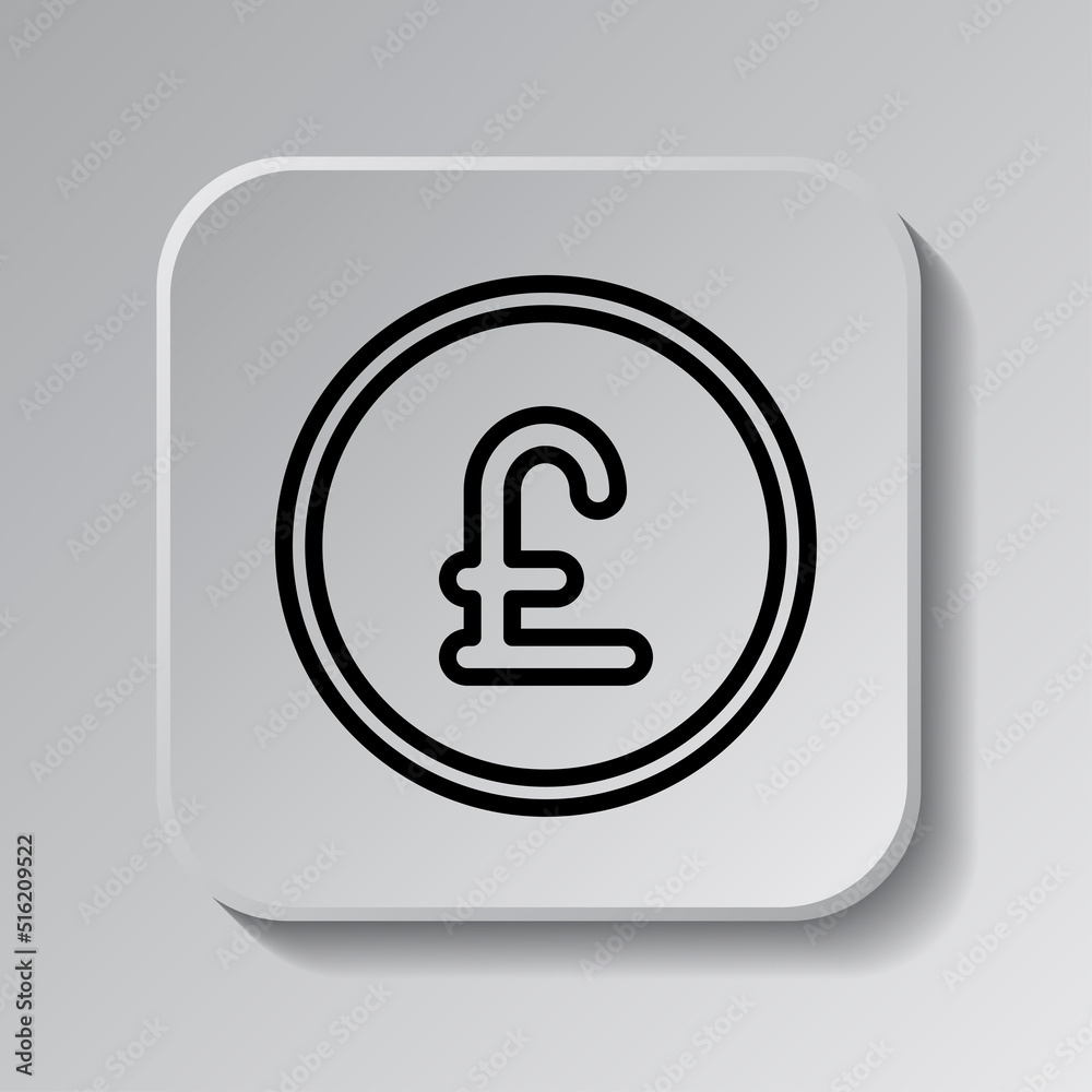 Pound coin simple icon vector. Flat design. Black icon on square button with shadow. Grey background.ai Pound coin simple icon vector. Flat design. Black icon on square button with shadow. Grey background.ai