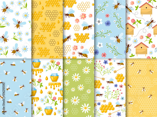 Apiary pattern. Wax bees healthy natural honey farms recent vector seamless backgrounds for textile design projects