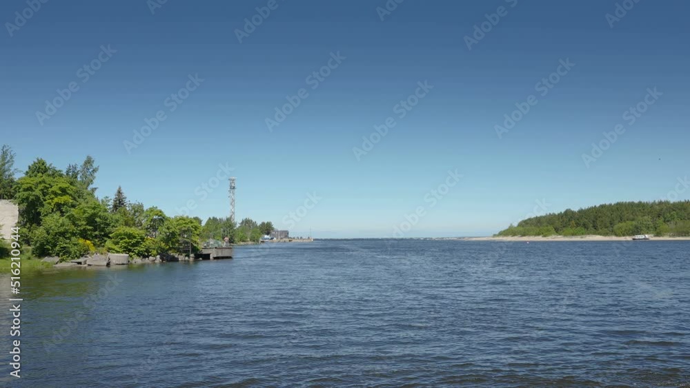Landscape view of the blue sea water near the border tower in Estonia Landscape view of the blue sea water near the border tower in Estonia