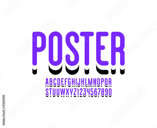 Condensed font, rounded narrow alphabet, modern letters and numbers