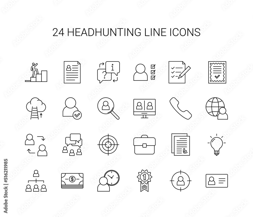 Line icon set. Headhunting pack. Vector Illustration