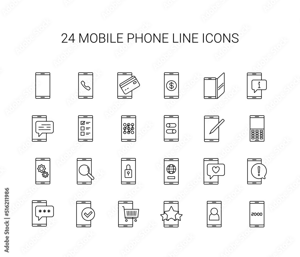 Line icon set. Mobile phone pack. Vector Illustration Line icon set. Mobile phone pack. Vector Illustration