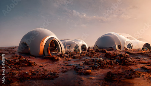 Canvastavla Mars Kolonie mit einer Station im roten Sand