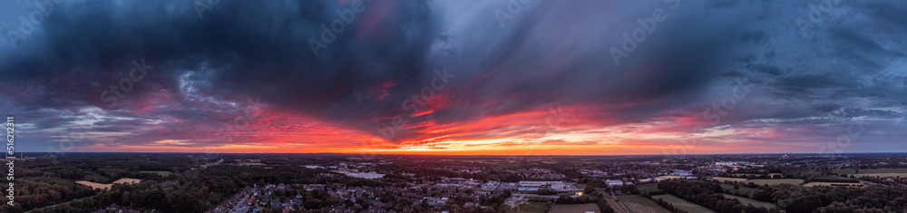 dramatic sunset panorama above a small german city dramatic sunset panorama above a small german city