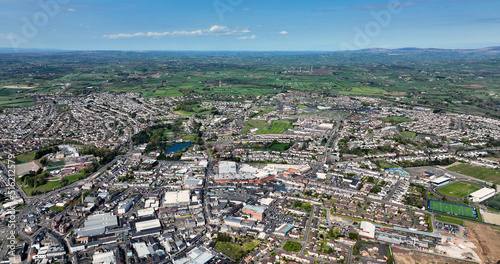Fototapeta Naklejka Na Ścianę i Meble -  Aerial photo overlooking Industrial and Residential homes in Ballymena Town Co Antrim Northern Ireland