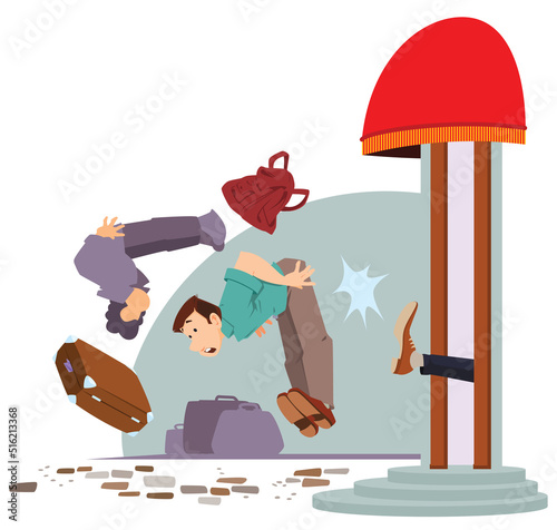 Man gets kicked out of his job. Illustration for internet and mobile website.
