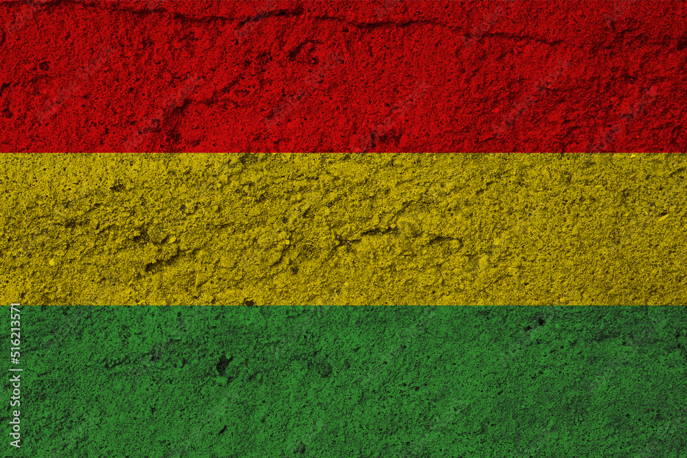 Flag of Bolivia on a textured background. Background texture. National Bolivia flag.