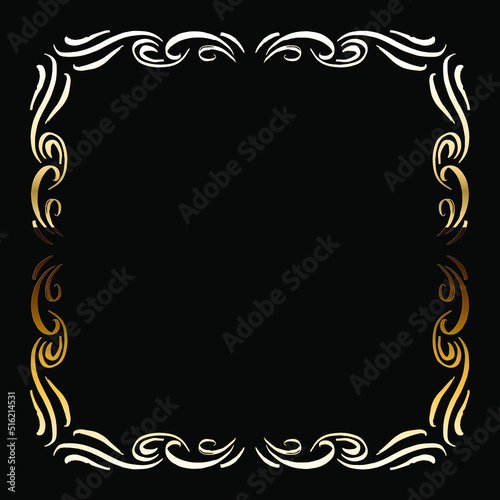 Golden Luxury Calligraphic Frame. Hand Drawn Golden Shiny Border for Menu, Sertificate, Greeting Cards or Classic Wedding Design. Vector Illustration.