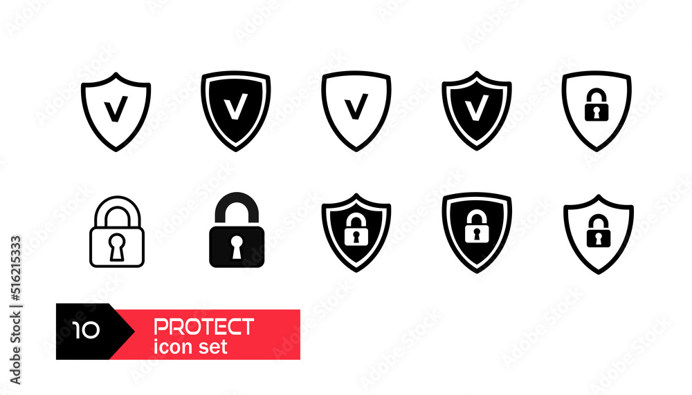 ICON SET PROTECTION, PADLOCK, SAFETY, SHIELD PROTECTION SYMBOL ICON SET PROTECTION, PADLOCK, SAFETY, SHIELD PROTECTION SYMBOL