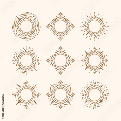 Retro sun bursts, Vintage radiant sun rays shape for logo, labels or emblems and typography decoration
