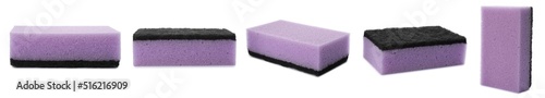 Set with cleaning sponges on white background. Banner design
