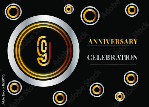 9 years anniversary celebration. Vector gold and silver rings for anniversary date isolated on black background.