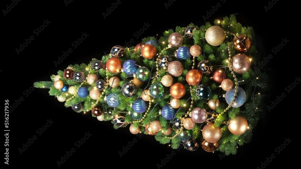 horizontal video of a christmas tree on a black background shines with the lights of a festive garland. video 4k.