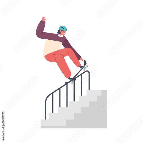 Children Activity On Street, Skateboarding Extreme Sport, Youth Urban Culture. Teen Boy In Skate Park Or Rollerdrome