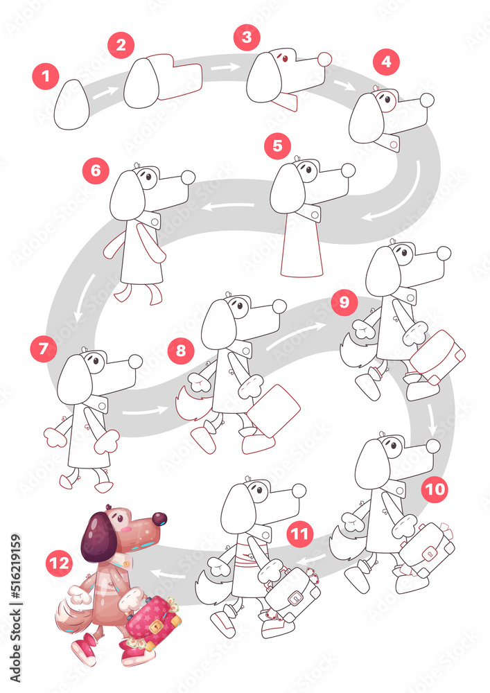 Cartoon character animal banker dog - drawing tutorial