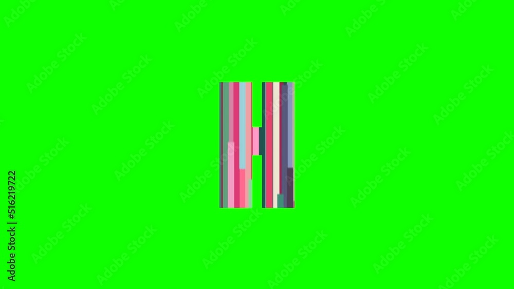 H - Animated letter from moving multi colored lines isolated on green background