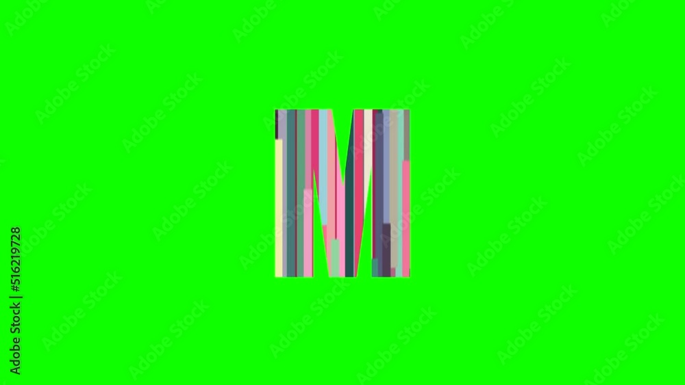 M - Animated letter from moving multi colored lines isolated on green background M - Animated letter from moving multi colored lines isolated on green background