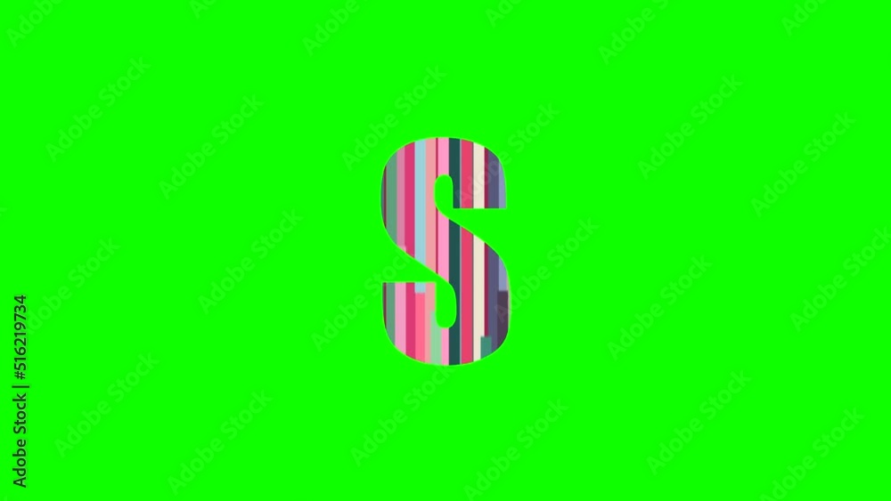 S - Animated letter from moving multi colored lines isolated on green background S - Animated letter from moving multi colored lines isolated on green background