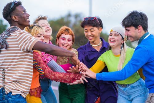 Group of teenagers of different nationalities doing teamwork © Ivan