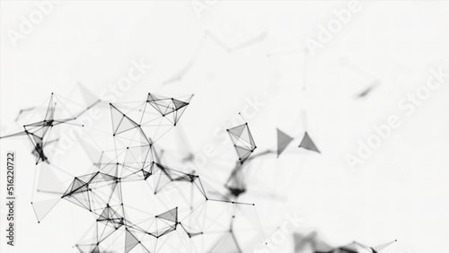 Connected black triangles moving slowly on white background  monochrome. Stock. Abstract volume geometrical figures floating and blinking  seamless loop.
