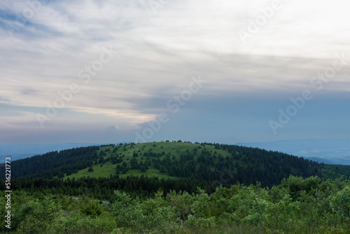 Mravenecnik hill , view from upper water reservoir of the pumped storage hydro power plant Dlouhe Strane in Jeseniky Mountains, Czech Republic.